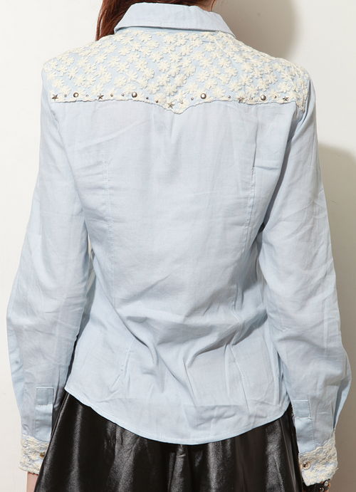 Studded Lace Denim Shirt