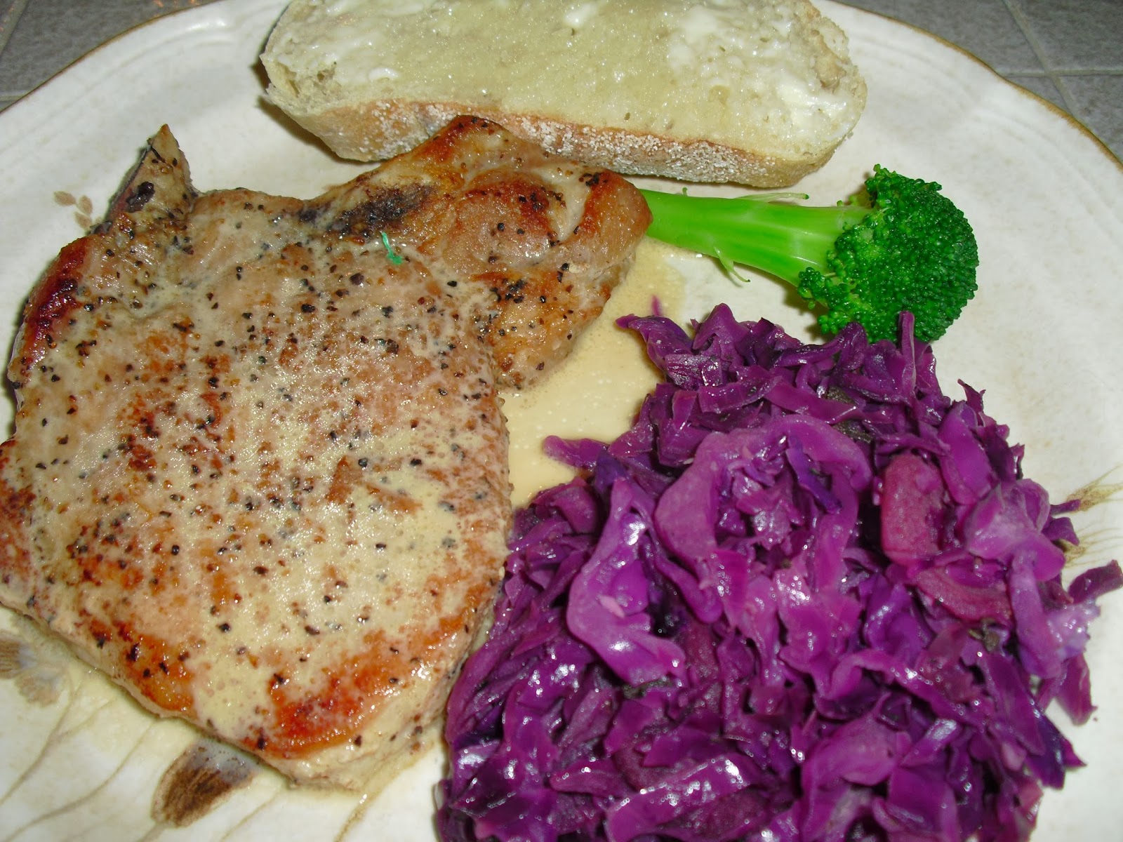 Hummingbird Hill Kitchen Pork Chops and Braised Red Cabbage