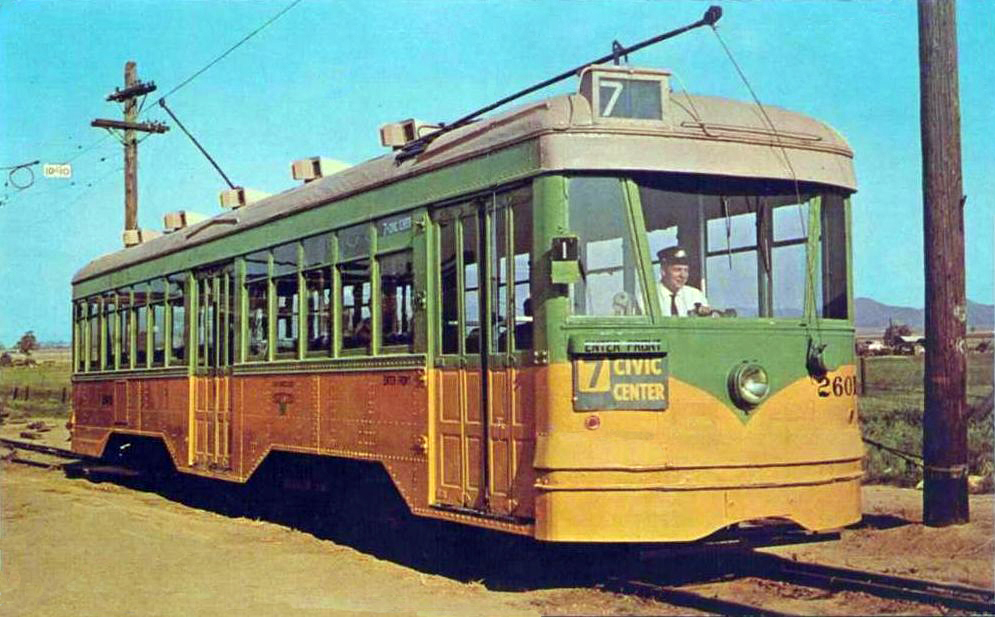 transpress nz Los Angeles trolley 2601 in the Orange Empire Railway Museum