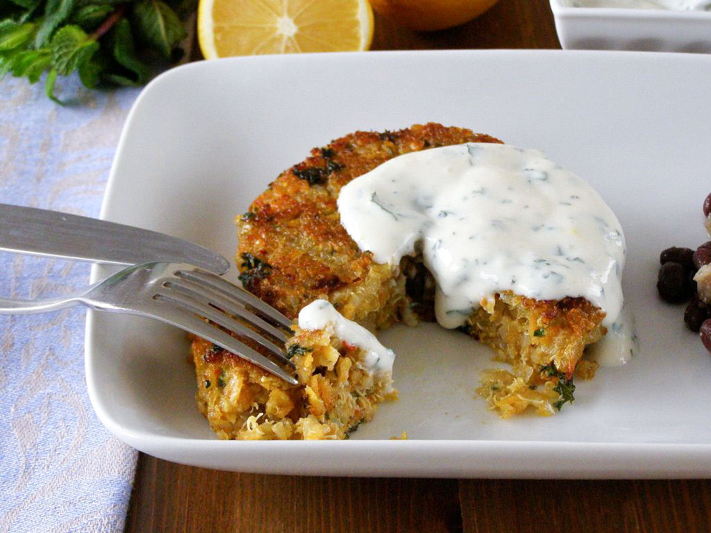 maple•spice Spiced Quinoa and Sweet Potato Cakes with Lemon Mint