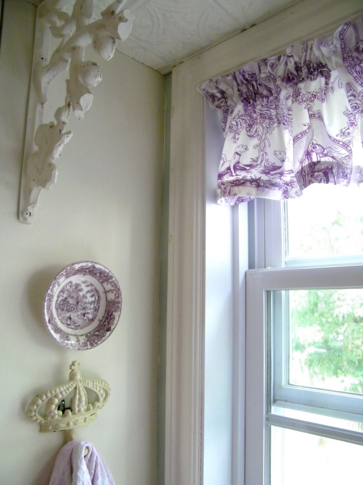 Kitchen cabinet valance Purple Toile Kitchen Curtains