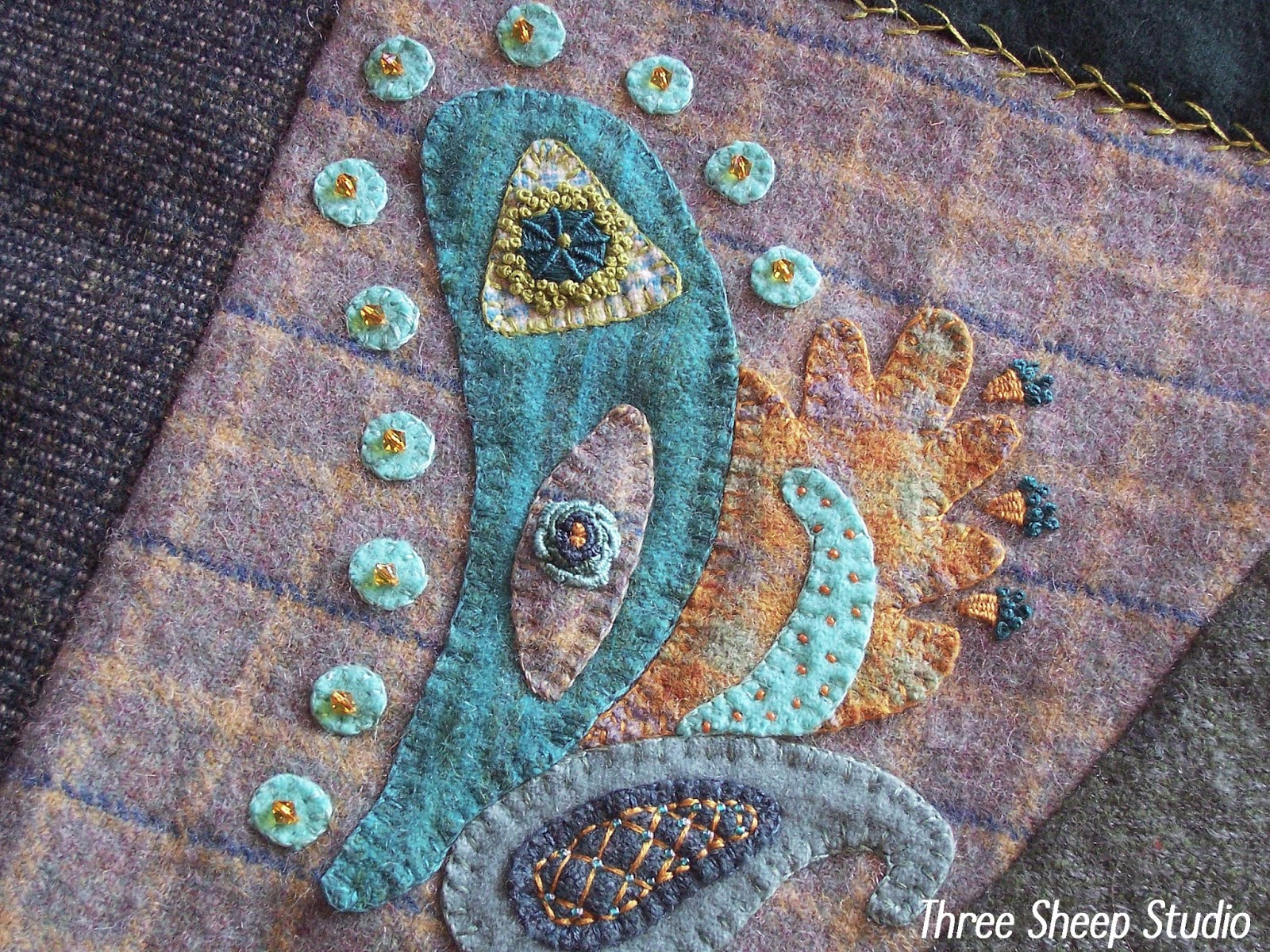 Three Sheep Studio Embellished Wool Crazy Quilt Block...