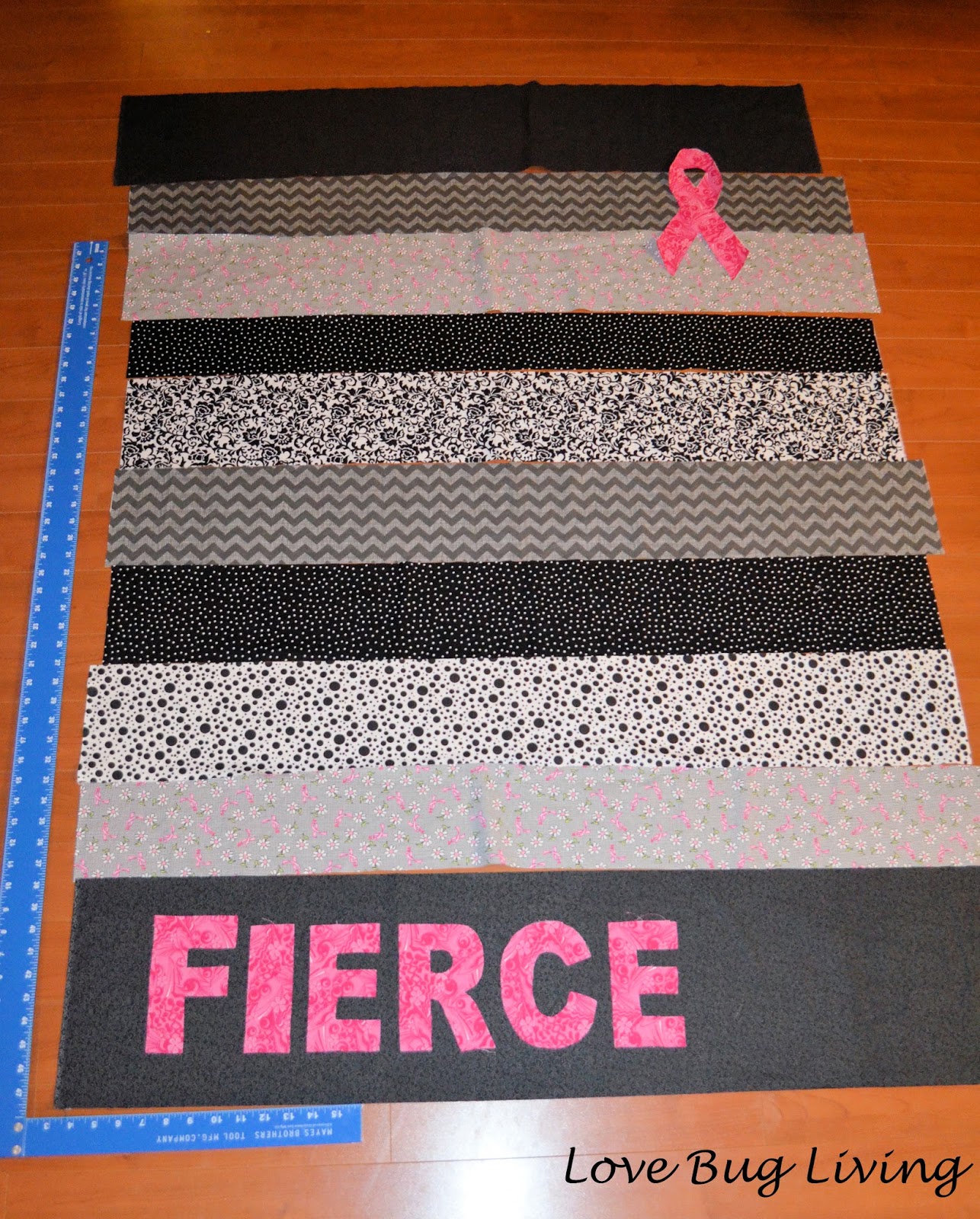 Love Bug Living Fierce Pink Ribbon Quilt for Breast Cancer Awareness