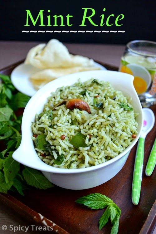mint rice / pudina sadham / mint rice with capsicum - easy lunch box recipe