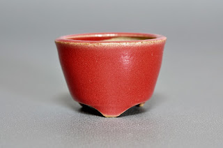 赤釉丸盆栽鉢（Red glaze bonsai pot）h2151
