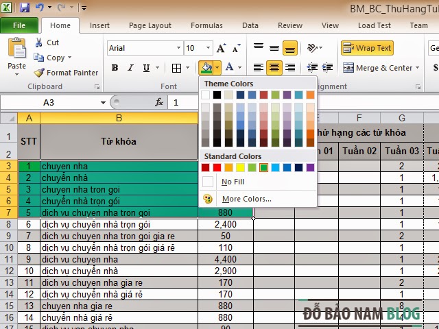 Cách đổ màu trong Excel Cách đổ màu trong Excel