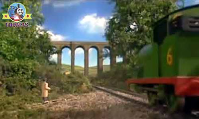 Thomas Percy the tank engine French painter near the Sodor mountain old stone railway viaduct bridge