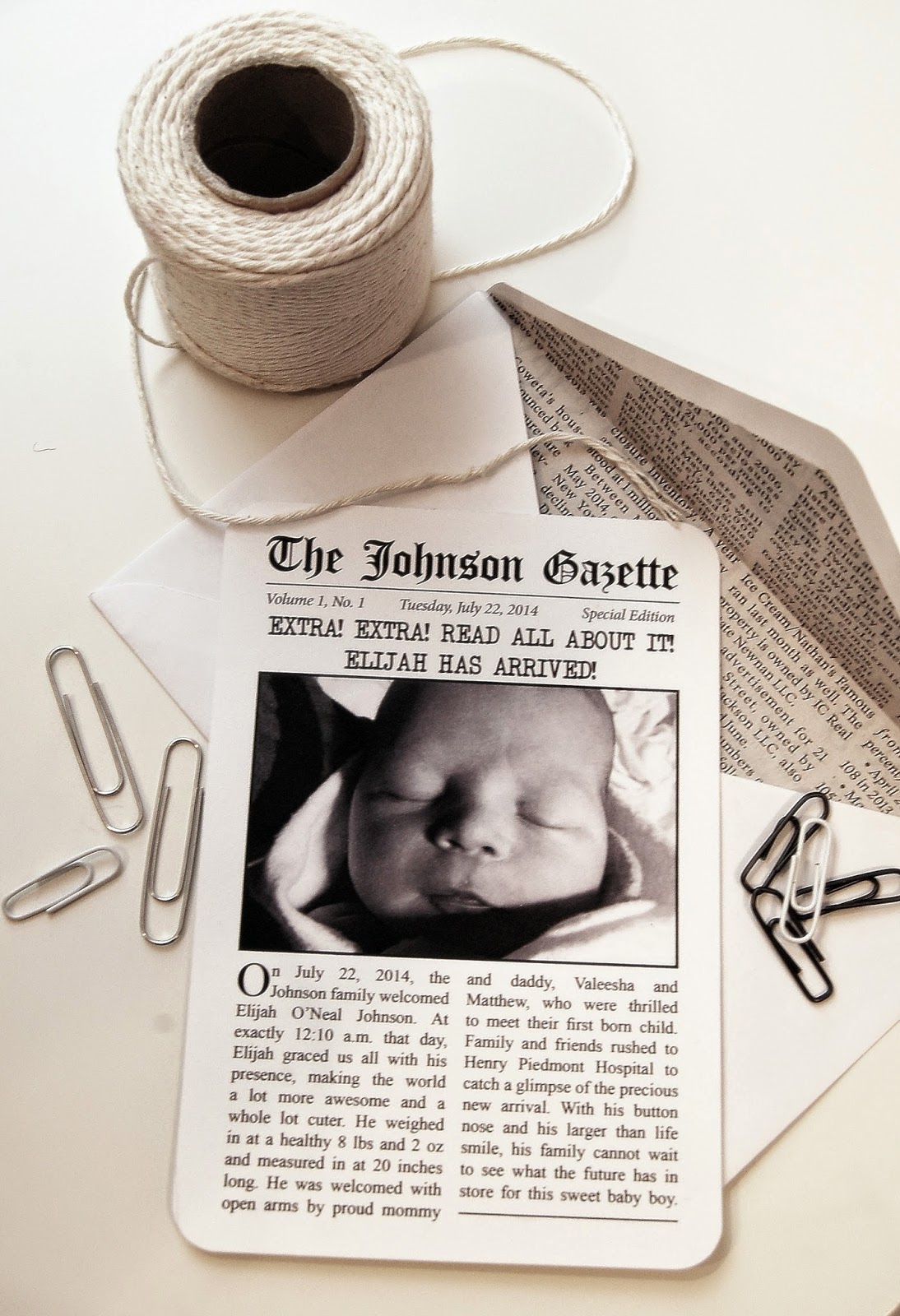 PaperLark Studio Newspaper Inspired Birth Announcements