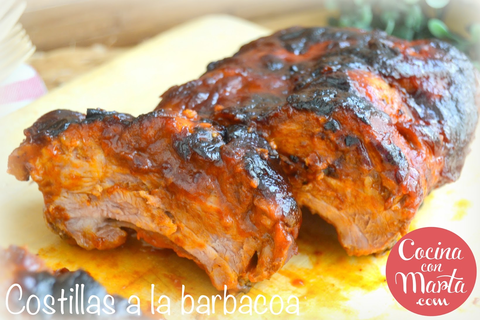 Receta casera costillas a la barbacoa,  salsa casera barbacoa, fáci, rápida, costillar, recetas americanas, Cocina con Marta