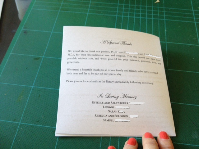 To Our Parents And Grandparents Wedding Program