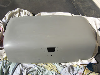Boot Volvo 122S with 3 coats of sanded primer Boot with 3 coats of sanded primer