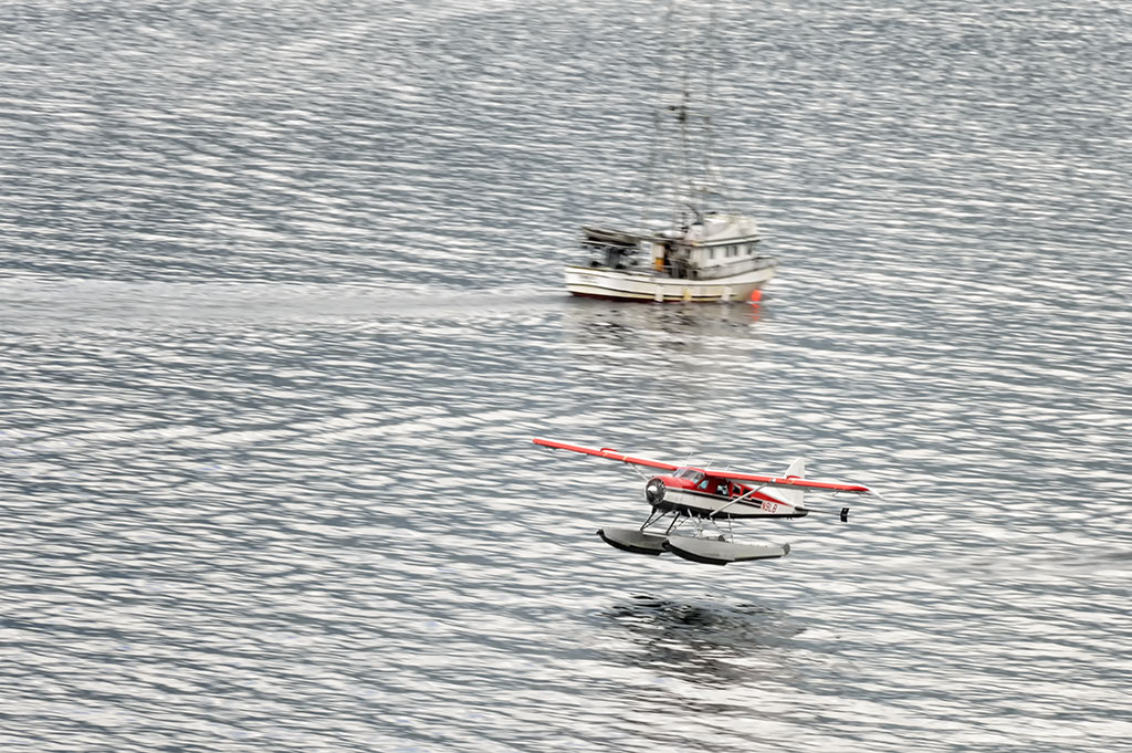 Float Plane takes off from Ketchikan Harbor