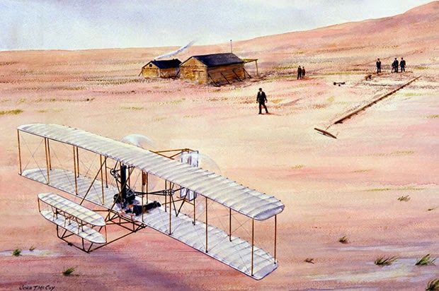 A PAINTING OF THE FAMOUS 1903 FLIGHT