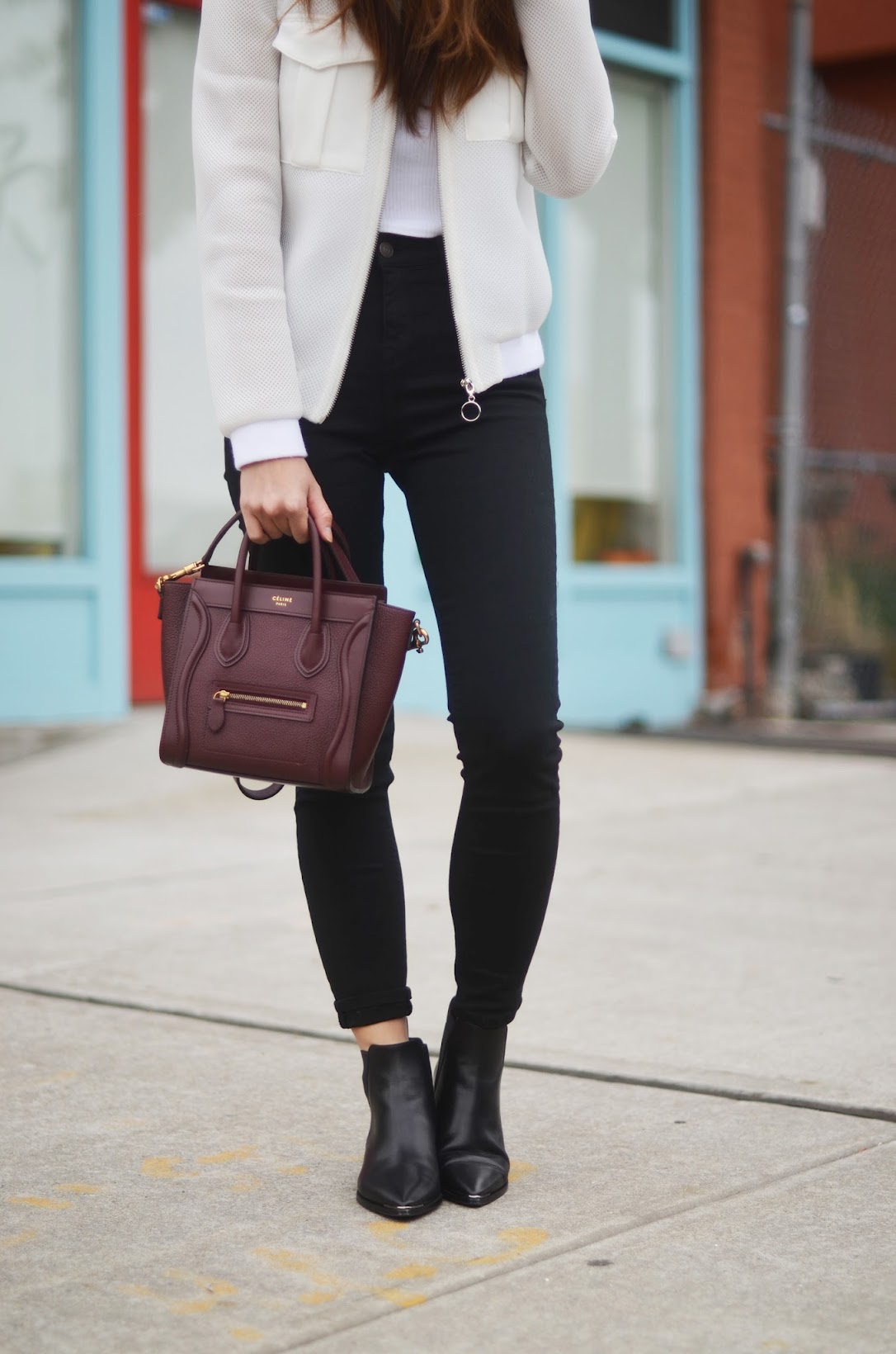 explicit affairs angela chen minimal outfit celine nano luggage tote acne jensen boots