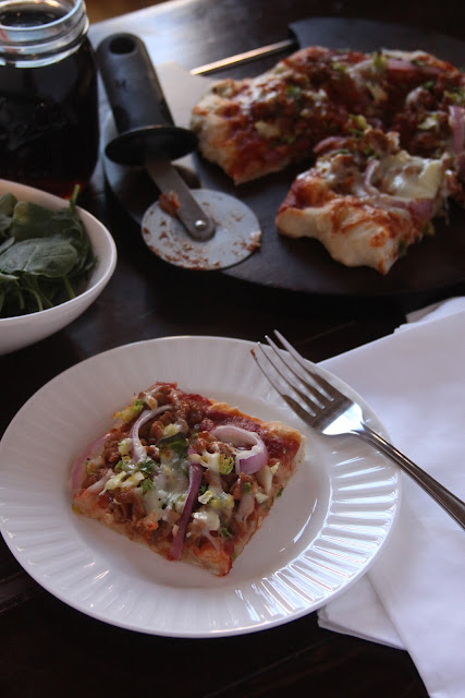 chicken sausage and brussel sprout pizza