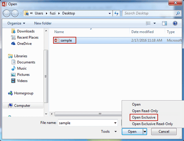 choose open exclusive mode to open access database choose open exclusive mode to open access database