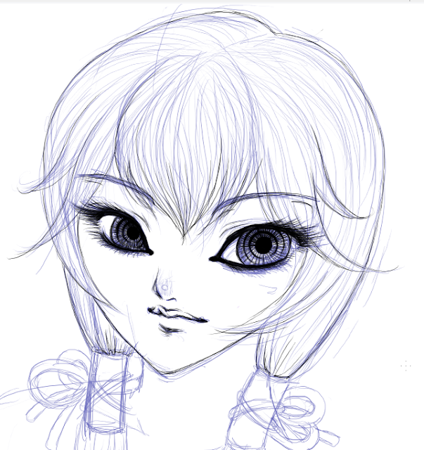 croquis du visage d'une fille au regard perçant