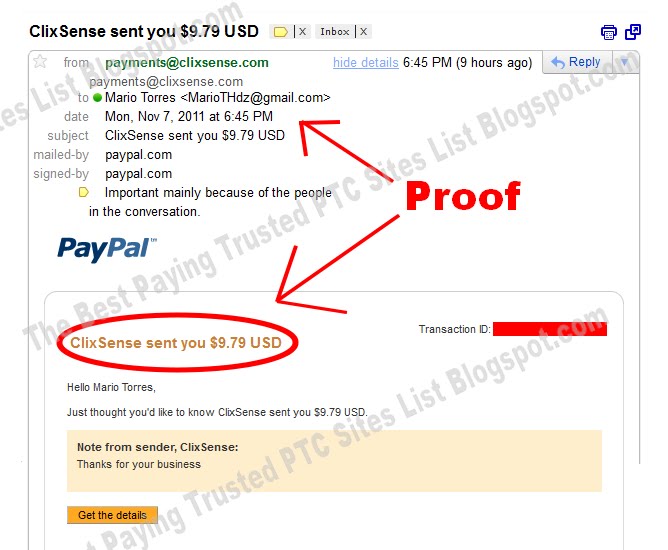 ClixSense - My First Pay Proof 11/8/2011  Gmail%2BPROOF%2B1