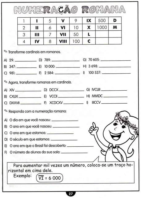 sistema de numeração romano exercicios