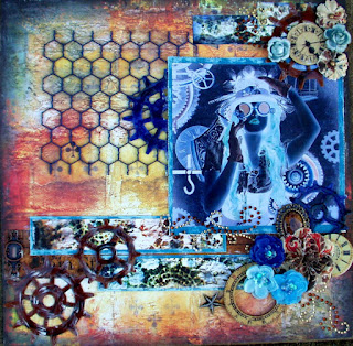 Scraps of Darkness scrapbook kits - Mixed media layout created by Michelle Phillips with the June "White Rabbit" kit. www.scrapsofdarkness.com