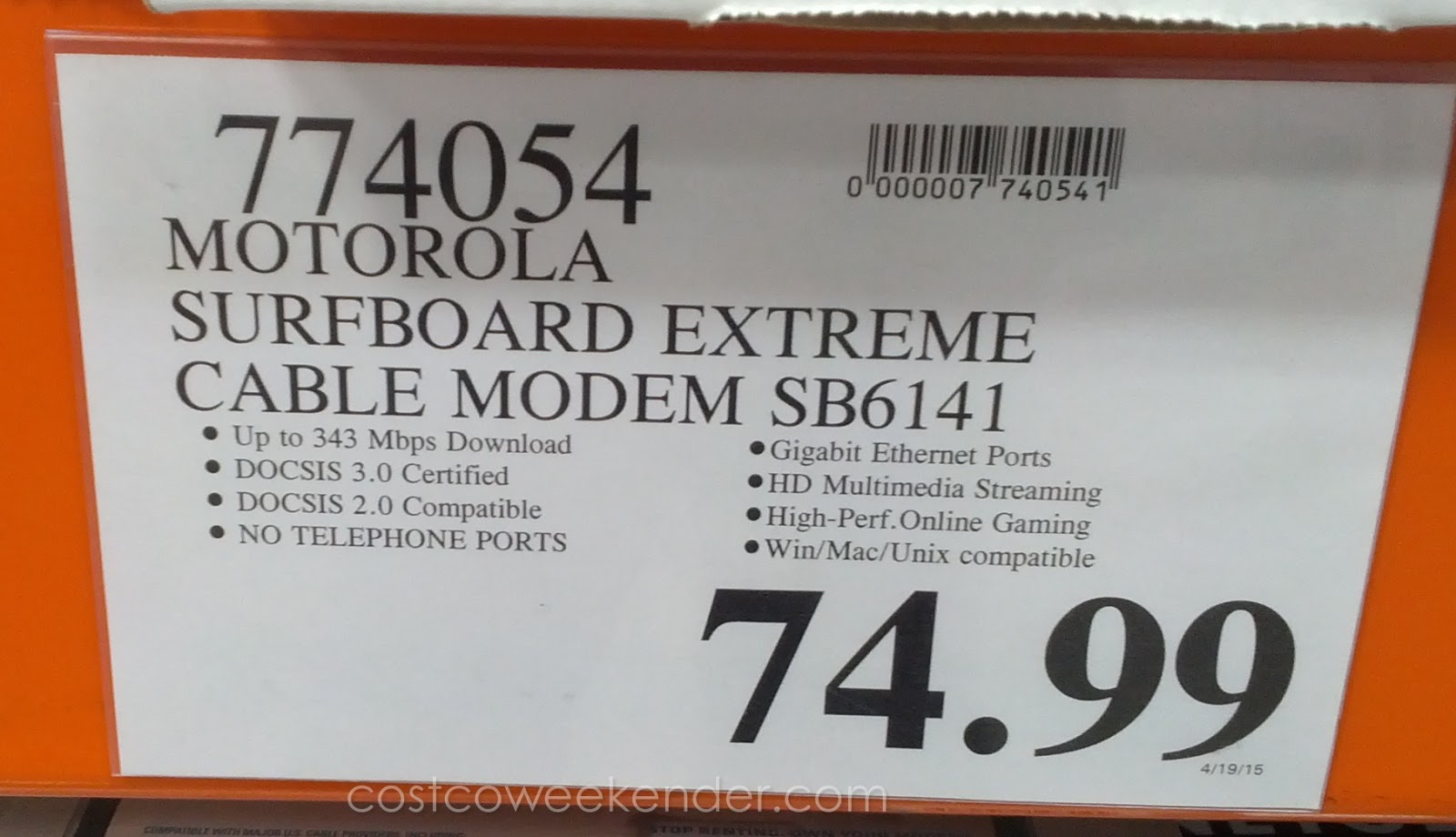 Motorola Surfboard SB6141 Cable Modem Costco Weekender