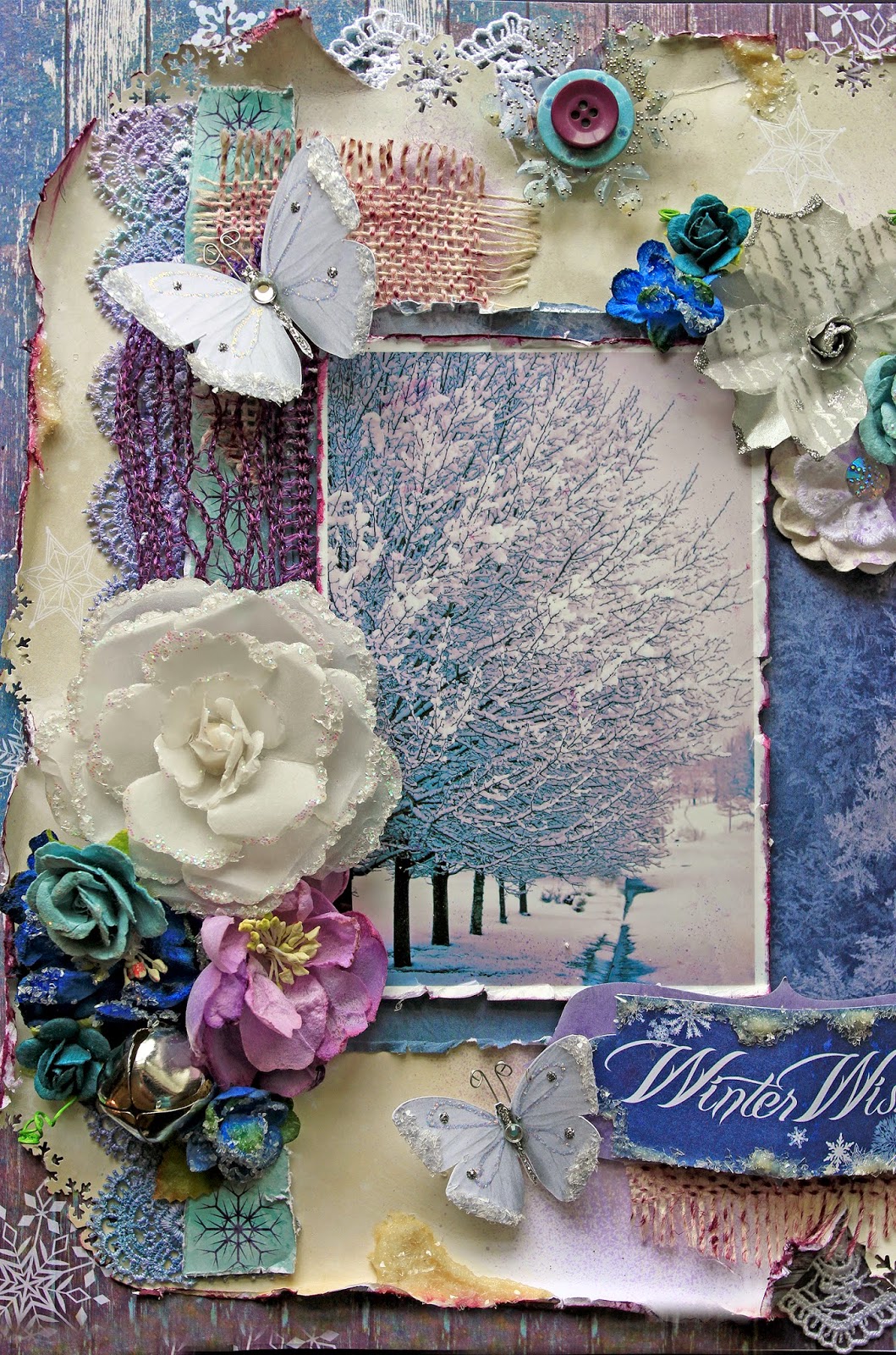 Scraps Of Darkness - Northern lights kit - gorgeous Shabby Chic mixed media layout by Renea Harrison