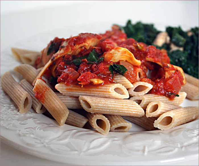 Andrea's Easy Vegan Cooking Pasta with tomatoes and artichoke hearts