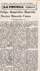 Publicación en el diario La Prensa del Doctorado Honoris Causa.