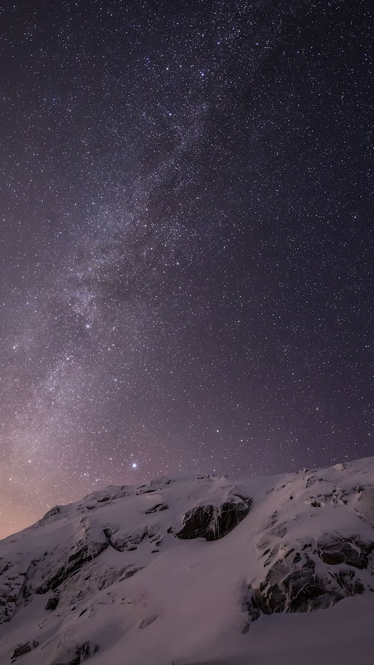 Starry Night Snow Mountain Stars Sky Android Wallpaper