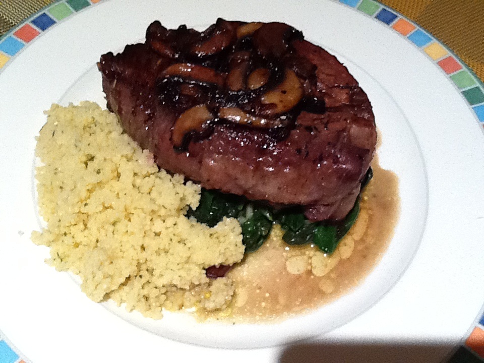 Mommy and Baby food Filet Mignon with Sauteed Mushrooms served over