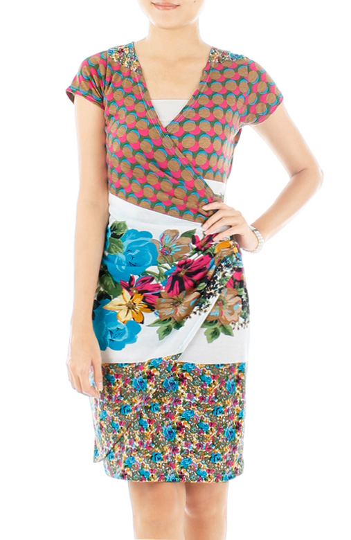 Mod Floral Wrap Dress – Ochre & Pink