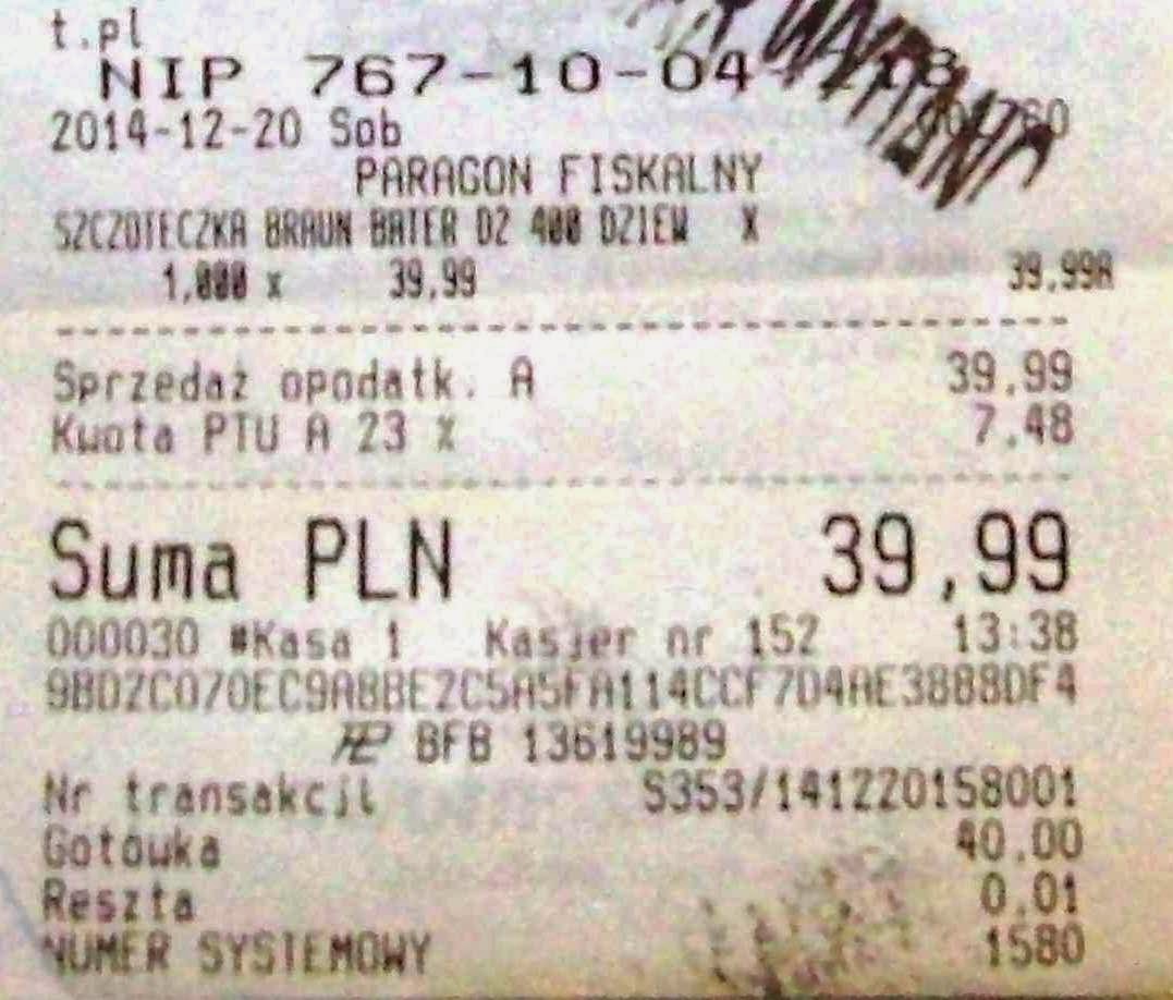 Potwierdzenie zakupu szczoteczki w cenie o 30% niższej Potwierdzenie zakupu szczoteczki w cenie o 30% niższej
