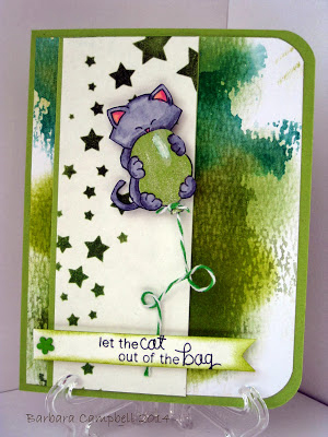 Kitty and Balloon Green card by Barbara  for Newton's Nook Designs inky Paws Challenge