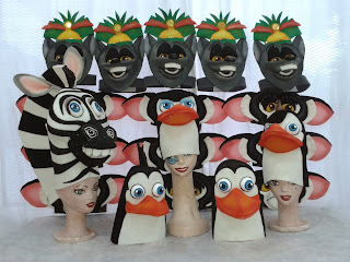 Gorro o sombrero de Cebra Marty, Pingüinos: Kowalski, Skipper y Cabo en goma espuma, Madagascar