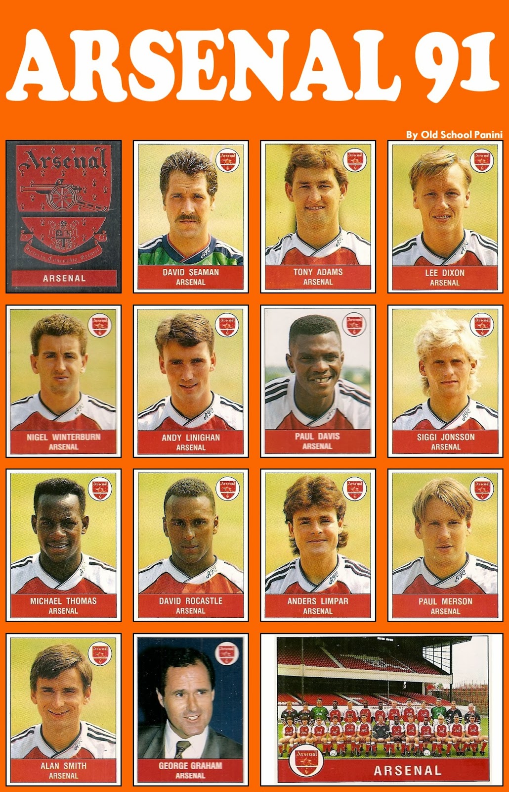 Old School Panini UK Football Team Arsenal FC 199091