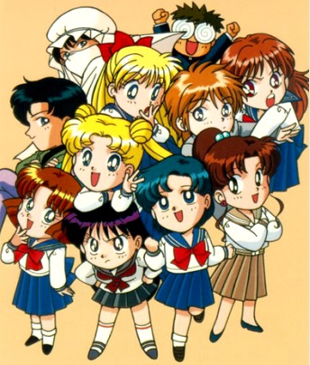 SAILOR MOON DE NIÑA CON SUS AMIGOS Dibujo de Sailor Moon de niña con sus amigos