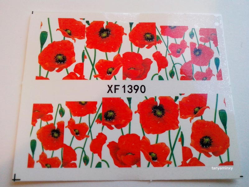BPS Red Flowers Water Decals + Distressed Nails Nail Art Nail Design