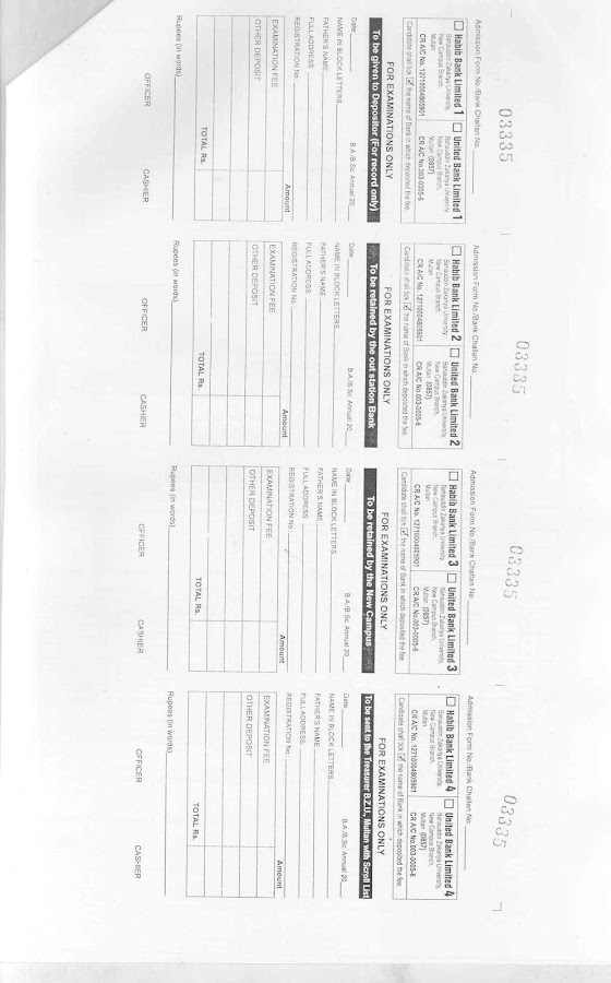 Admission Form for BA/Bsc Regular Private and Compartment(Supply) Exam