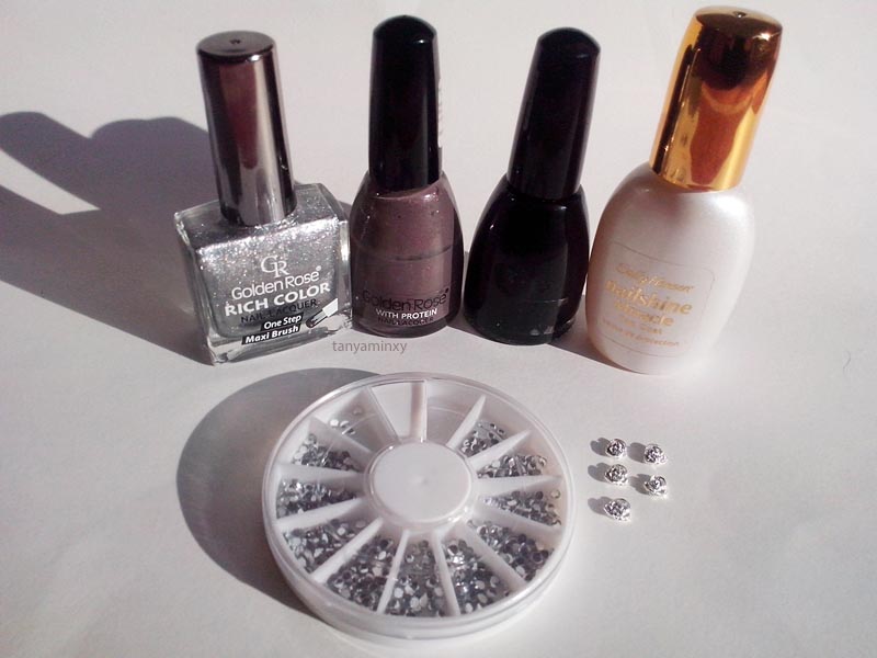 Matching Manicures Dry Marble Nails Nail Art Nail Design Metal Roses Studs BPS Rhinestones