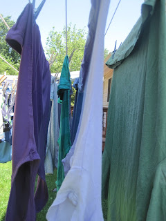 My washing line on any given day. Not staged. Greens and purples