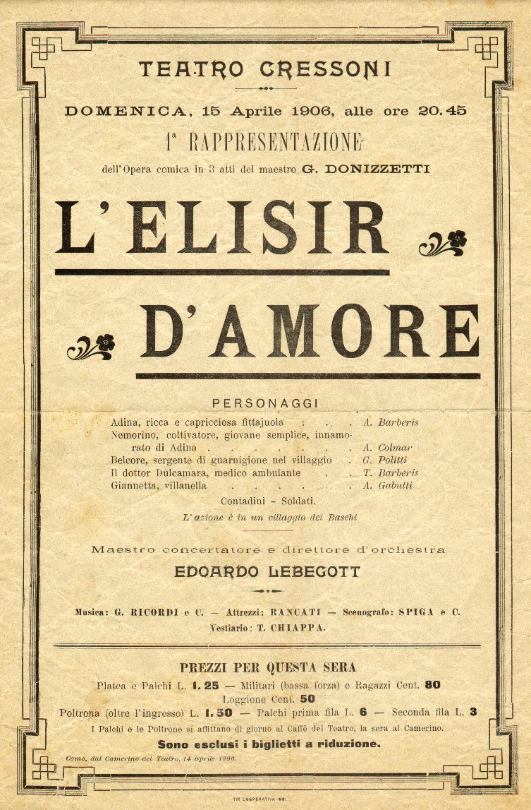Das Kabarett L'elisir d'amore di Gaetano Donizetti al teatro Massimo