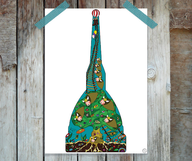 Digital folk illustration with bucolic landscape into Mole Antonelliana frame by Barbara Bisarello on Cocode Market & Studio Digital folk illustration with bucolic landscape into Mole Antonelliana frame by Barbara Bisarello on Cocode Market & Studio