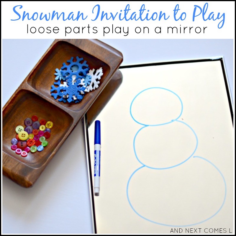 Snowman themed invitation to play for kids using loose parts and a mirror from And Next Comes L Snowman themed invitation to play for kids using loose parts and a mirror from And Next Comes L
