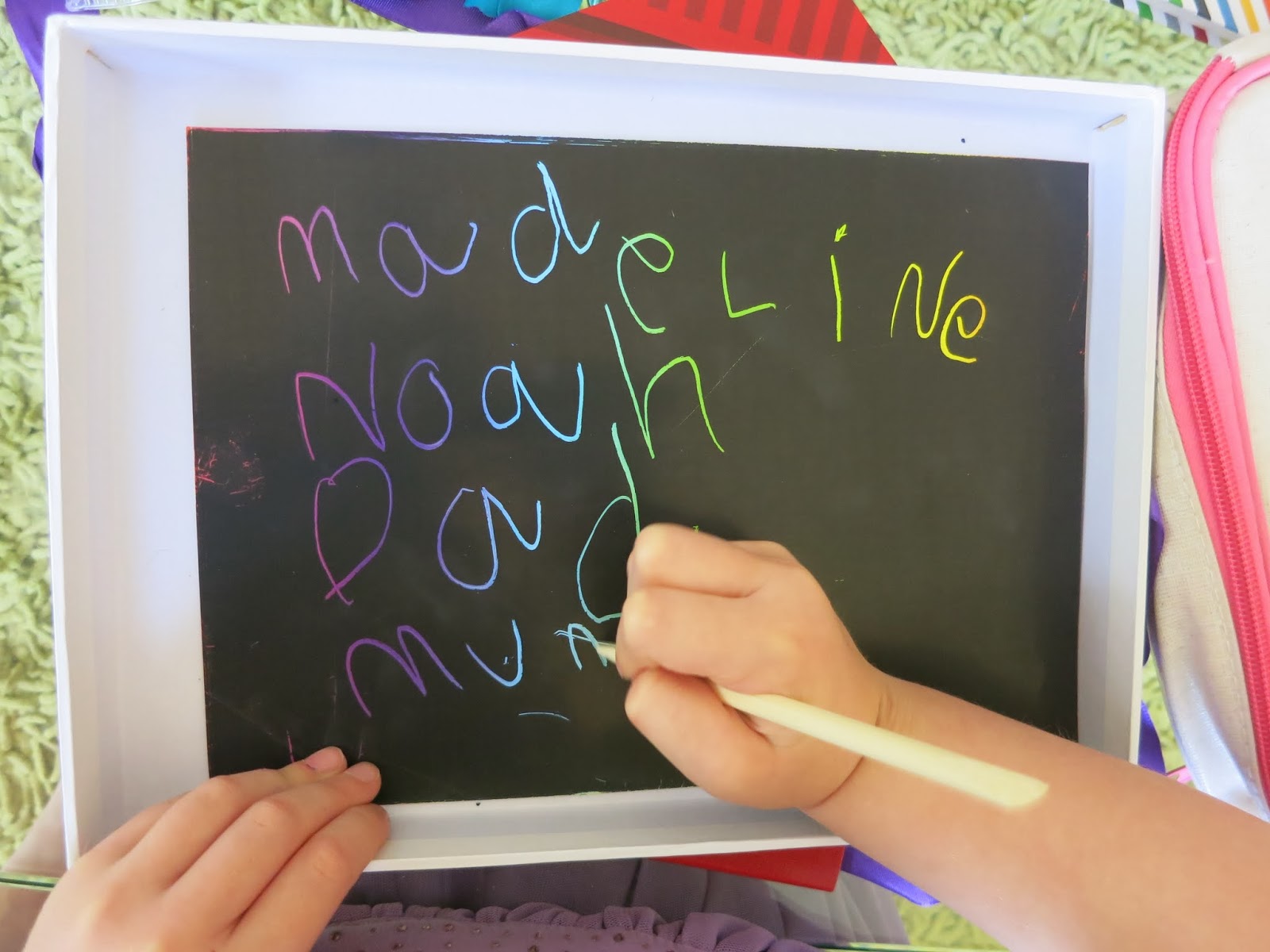 Learn with Play at Home Enticing Literacy. DIY Writing Box for kids.