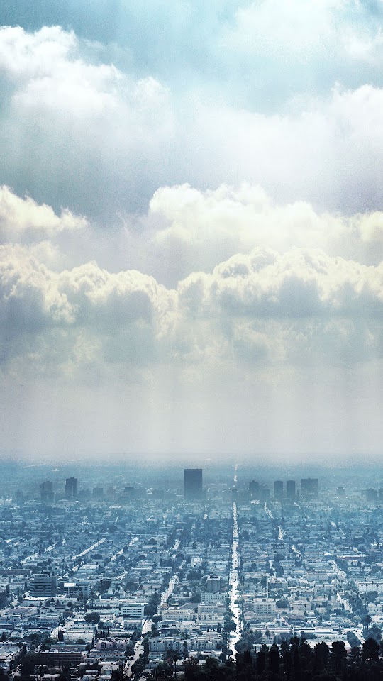 Los Angeles Skyline Fog Sun Clouds  Android Best Wallpaper