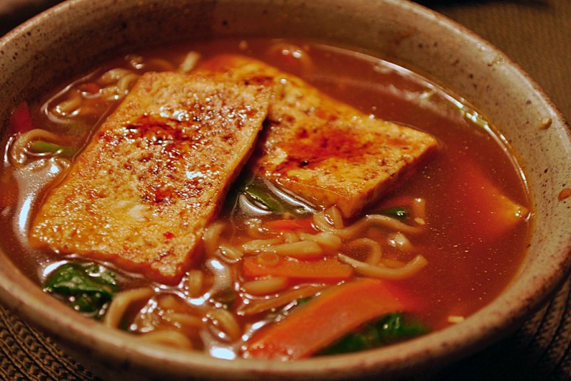 Hearty Helpings Chili Glazed Tofu & Ramen Soup