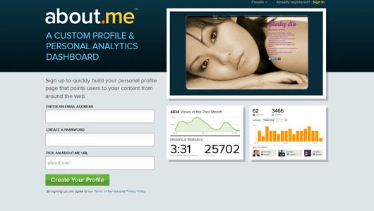 about.me: A custom profile & personal analytics dashboard