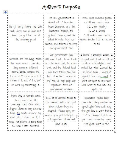 Author's Purpose Sorting Game