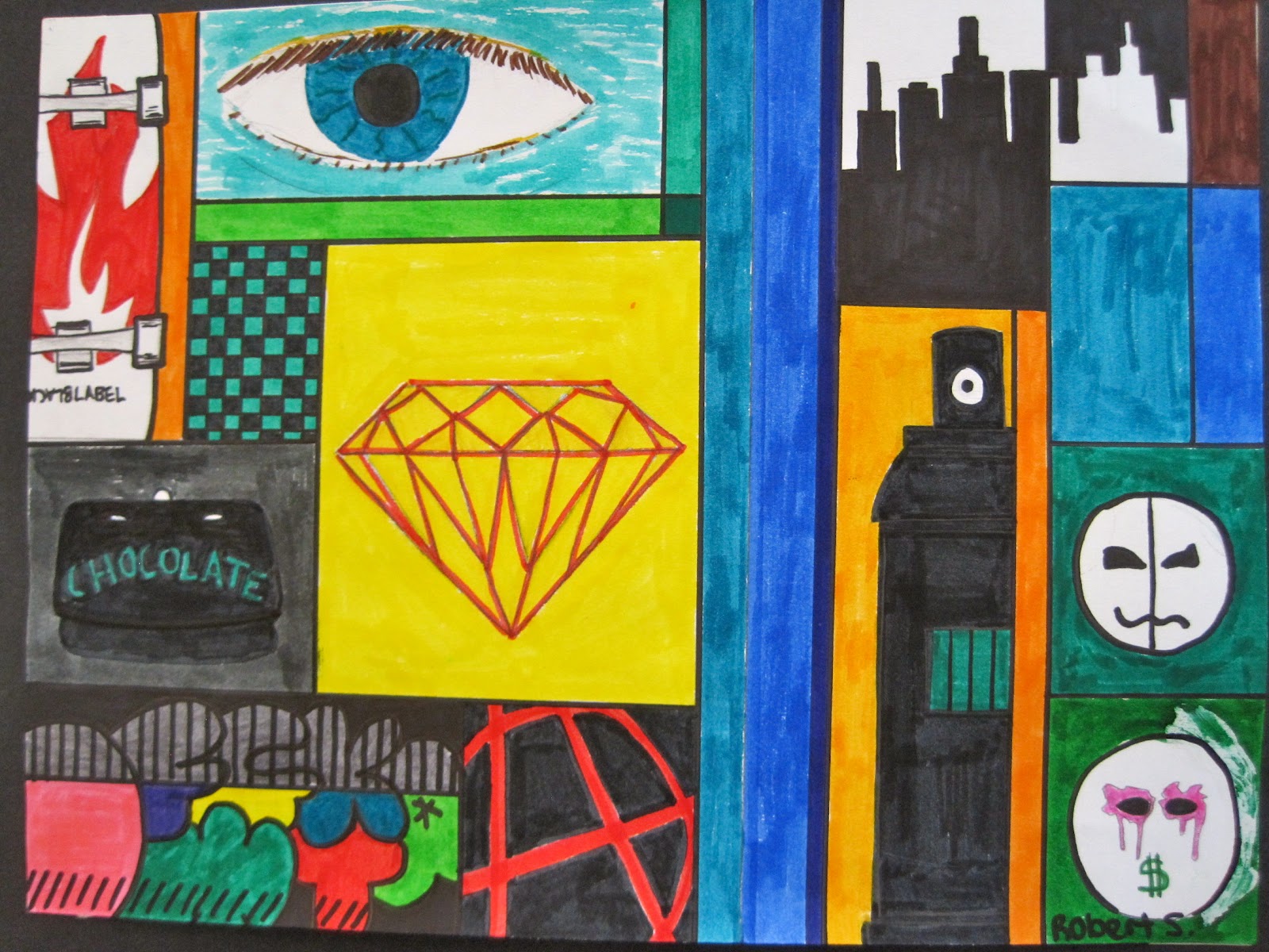 Pinewood Art Grid Art 8th Grade