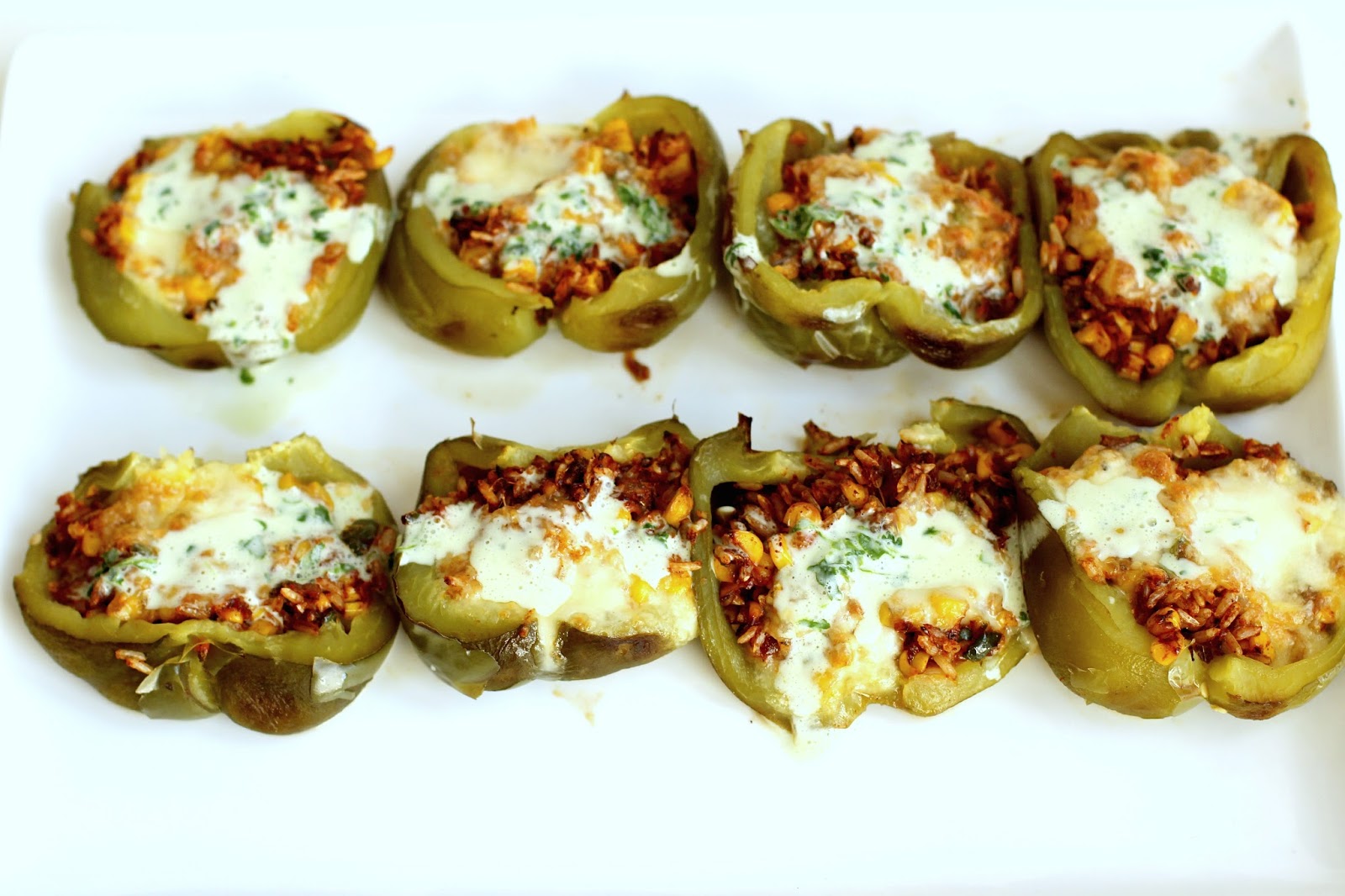 Milk and Honey Stuffed Green Peppers with CorianderLime Yoghurt Dressing
